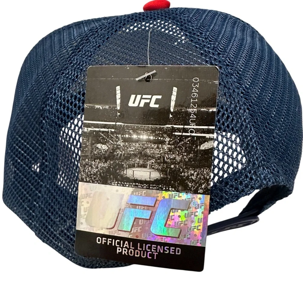 UFC Foamie Fresh Red White Blue Mesh Trucker Hat Back Embroidered Logo Unisex